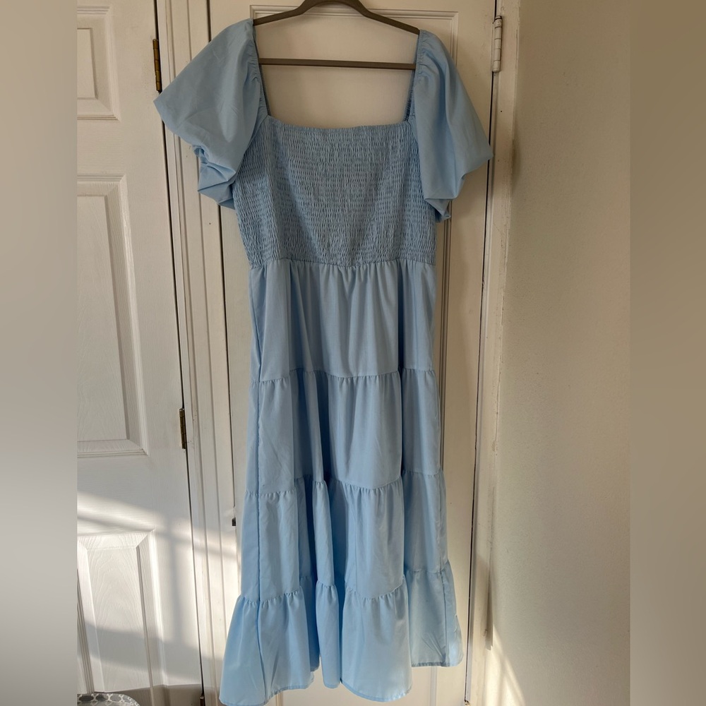 Blue rouched ruffle sundress